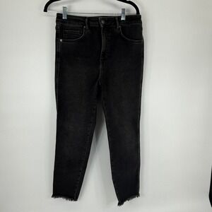 We The Free Free People High Rise Skinny Jeans Faded Black Frayed Hem Size 31